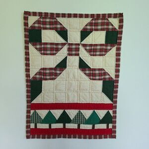 Christmas Mini Quilt Wall Hanging Table Topper Gift Bow and Trees Handmade VTG